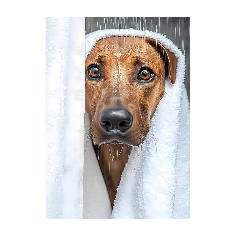Cute Shower Dog Bathroom Decor Poster Dog in Bathtub Print Animal Murals Canvas for Home Decor Dog Lover Gifts
