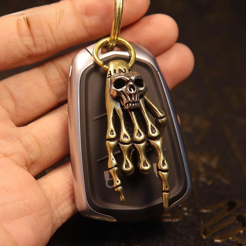 Мини-креативный латунный череп, ручная статуя, DIY брелок, ожерелье, сумка, подвеска, винтажное украшение из чистой меди, орнамент, забавная игрушка в подарок
