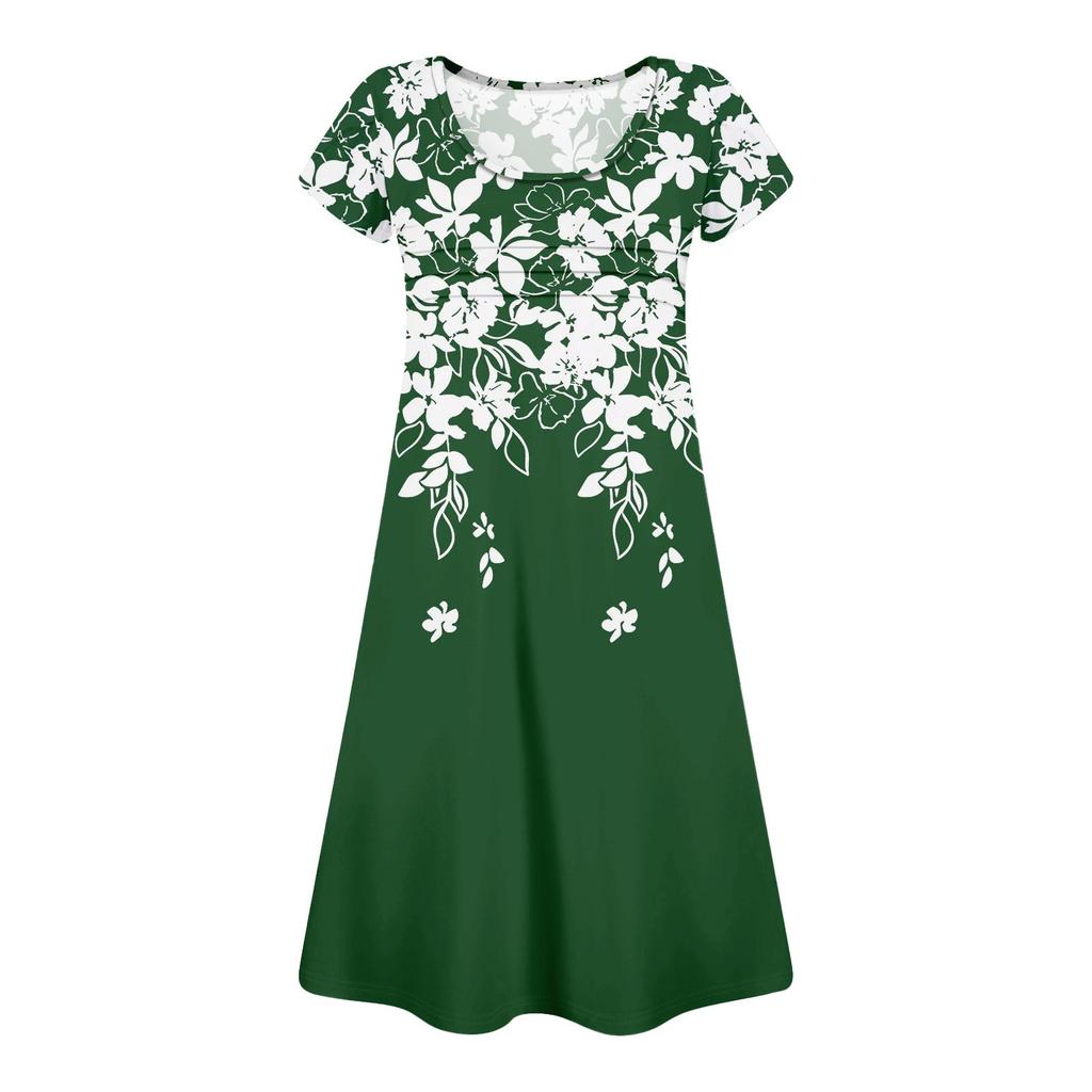 Women's Summer Casual Petal Slim Stripe Pleated Solid Color Dresses