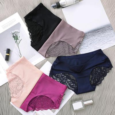 Бесшовное женское нижнее белье, шелковистые невидимые трусы-хипстеры средней посадки, кружевные, атласные, эластичные трусики-бикини