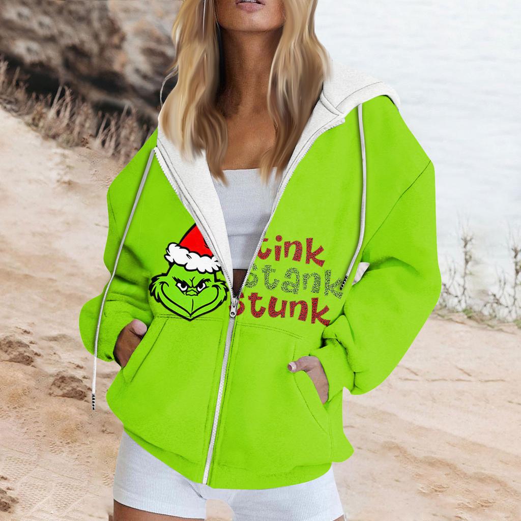 Женская модная повседневная толстовка с принтом, осенне-зимняя куртка-кардиган с длинными рукавами и карманами, куртка с капюшоном на молнии, пальто