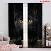 2D Flat Printing 2pcs Window Curtains Black Cat Animals Versatile Polyester Fabric,Without Electricity Family Party Decoration