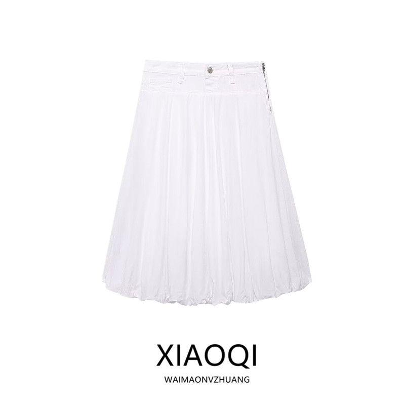 Fashion Style 2024 Summer New Arrival Women's Clothing Stylish All-Match Stitching Balloon Style Skirt 5520016