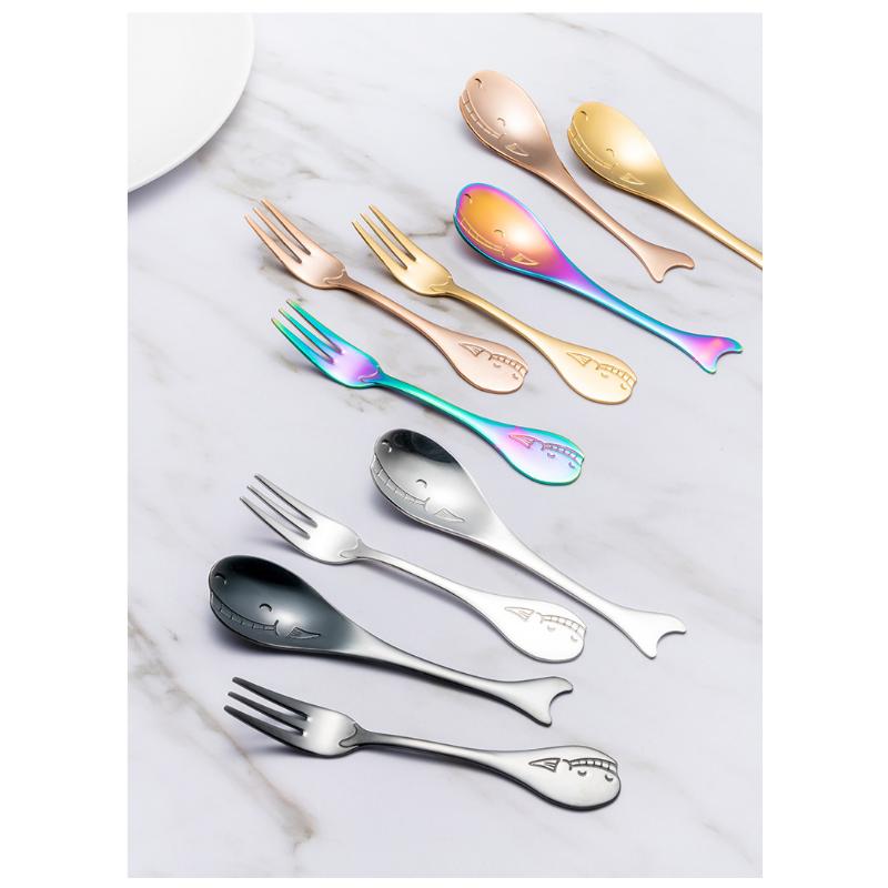 HANYANG Новая креативная милая ложка в виде дельфина, кофейная ложка из нержавеющей стали 304, нож и вилка, ослепительная цветная ложка для перемешивания