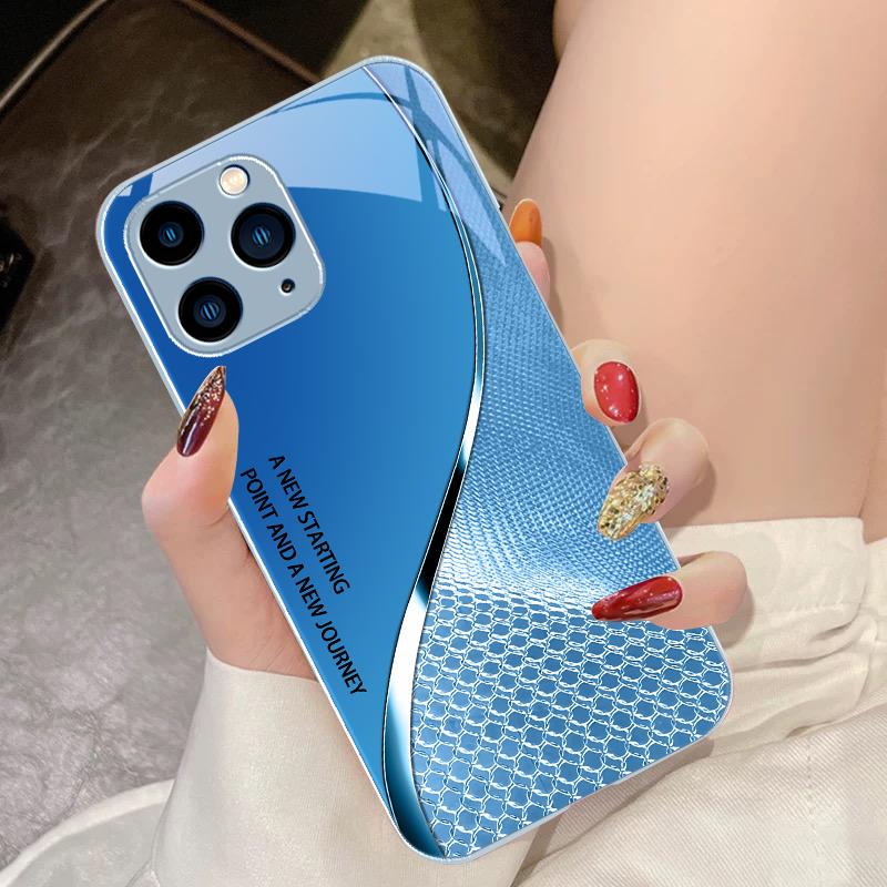 Черный Чехол Из Закаленного Стекла Для Телефона Для IPhone 15 Pro 14 13 12 Mini 11 XS Max XR 7 8 Plus SE 2020 2022 Сетчатая Изогнутая Текстура Оранжевый
