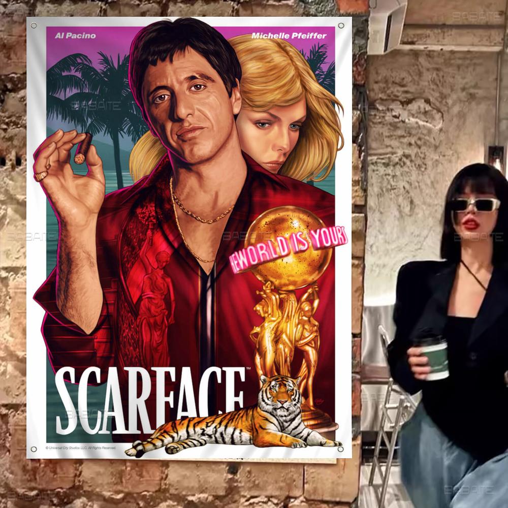Гангстерский Фильм S-Лицо со Шрамом Мультяшный Флаг Настенный Баннер Украшение Бытовое Домашний Декор