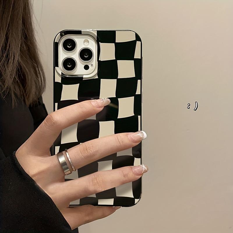 Twisted Checkerboard Soft Black Phone Case for iPhone 17 16 15 14 13 12 11 Pro Max 7 8 Plus X XR XS 16E Stylish Silicone Cover