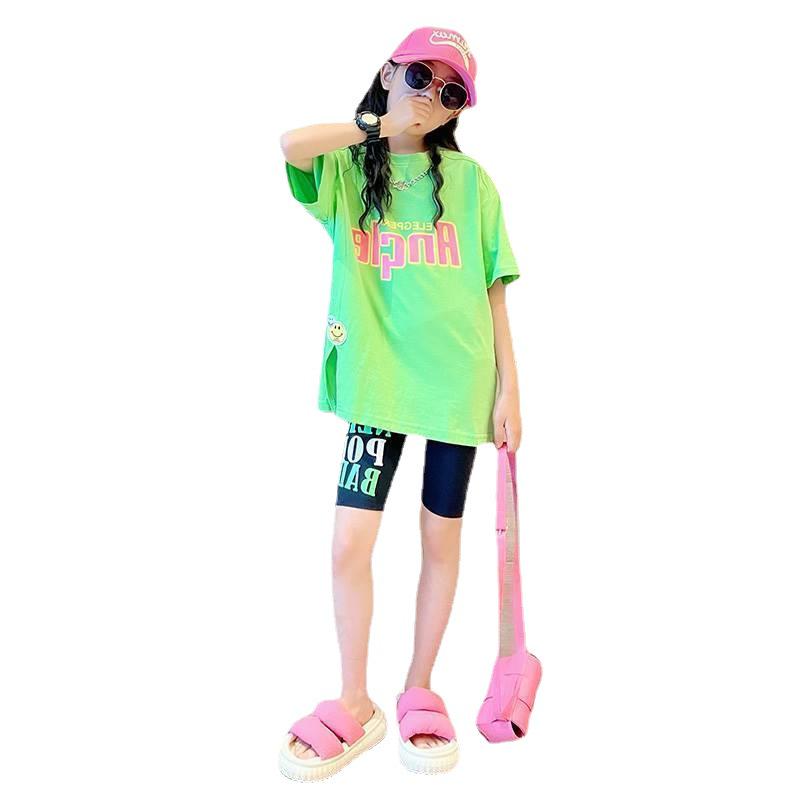 Летний комплект из двух частей в корейском стиле для девочек: Комплект из футболки с коротким рукавом и шорт с принтом