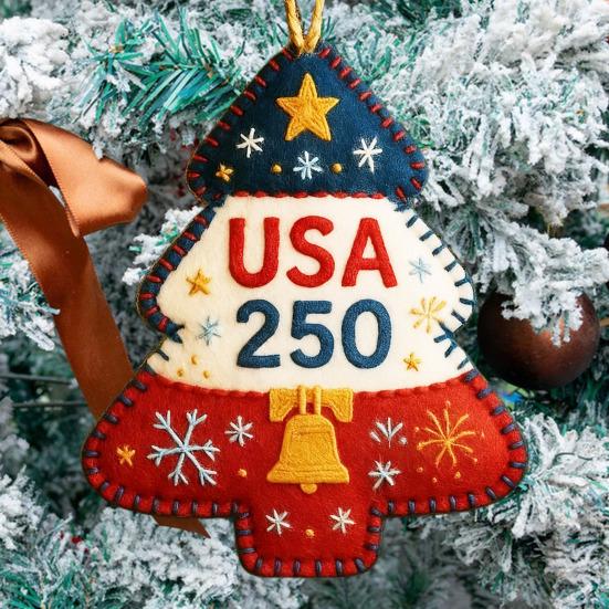 Handmade Felt Christmas Tree Ornament Us 250th Anniversary Felt Ornament Embroidery Xmas Tree Decoration