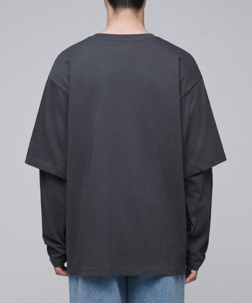 MUSINSA STANDARD Oversized Crew Neck Layered Sleeve T-Shirt [Dark Gray]