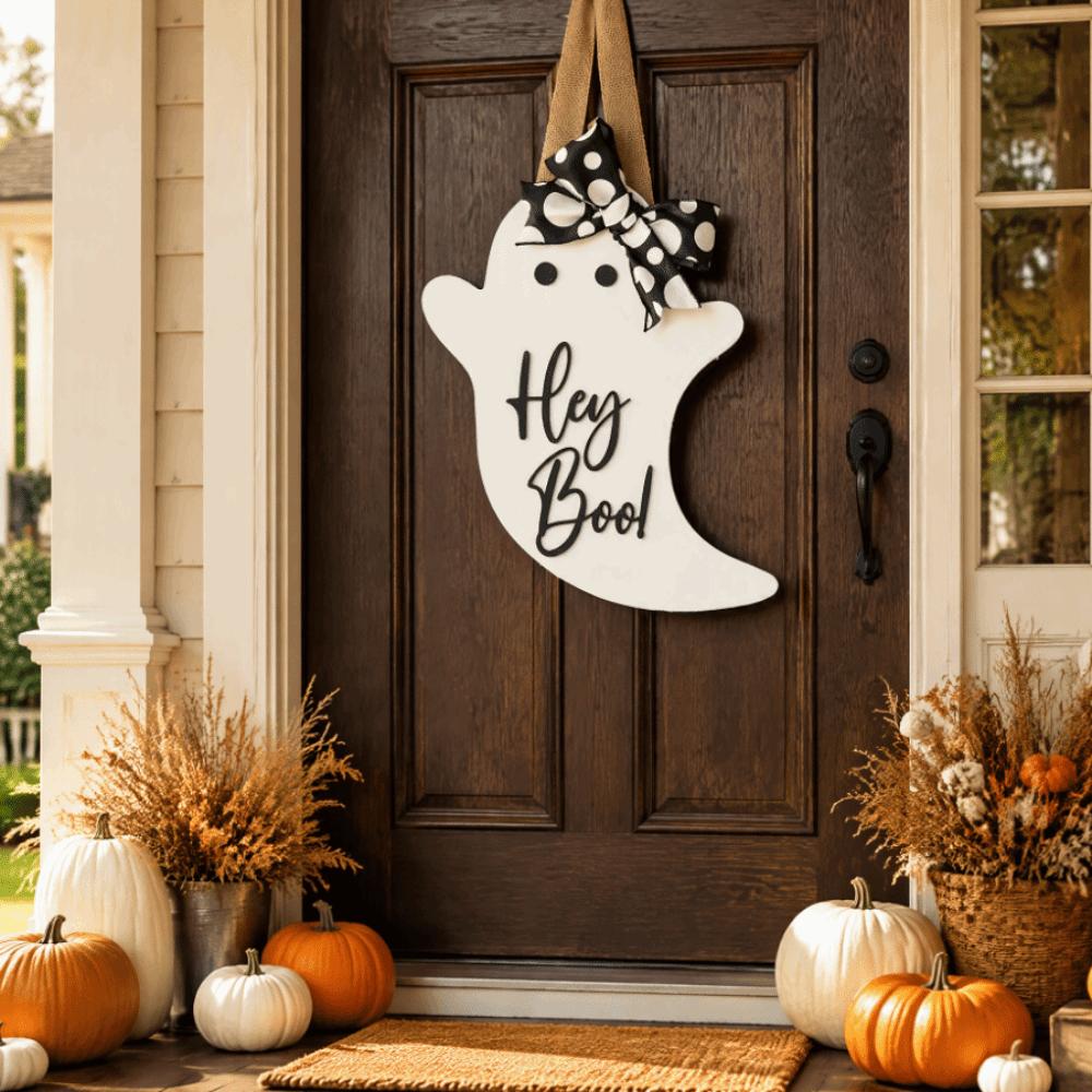 Halloween Ghost Door Hanger With Bow Front Door Decor Seasonal Door Pendant Wall Decor
