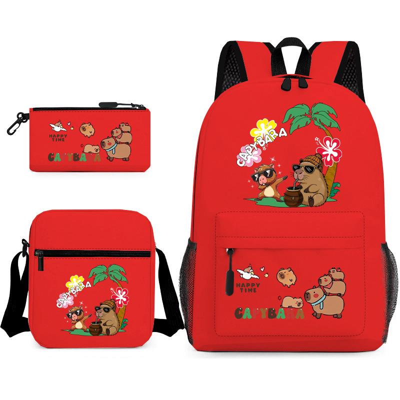 New Kapibara Student School Bag Fashion Popular Backpack Shoulder Bag Pencil Bag Three-piece Set