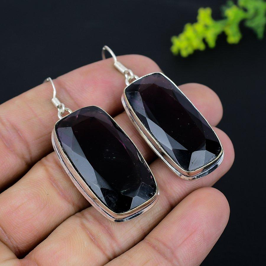 Amethyst Gemstone Handmade 925 Sterling Silver Gift Jewelry Earring 2.17" M8E11