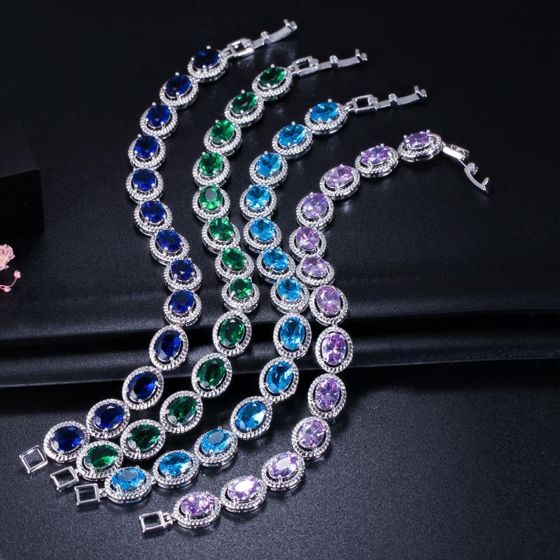 WWJ Elegant Silver Color Oval Tennis Chain Bracelets Bangles