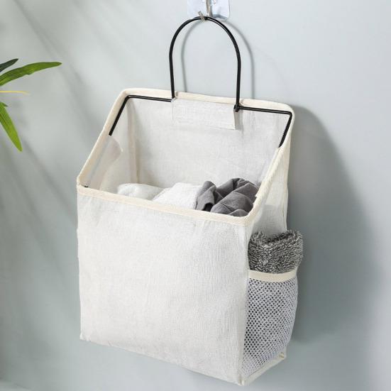 Storage Hanging Bag Large Capacity with Mesh Pocket Multi-functional Bedside Cotton Linen Organising Storage Bag