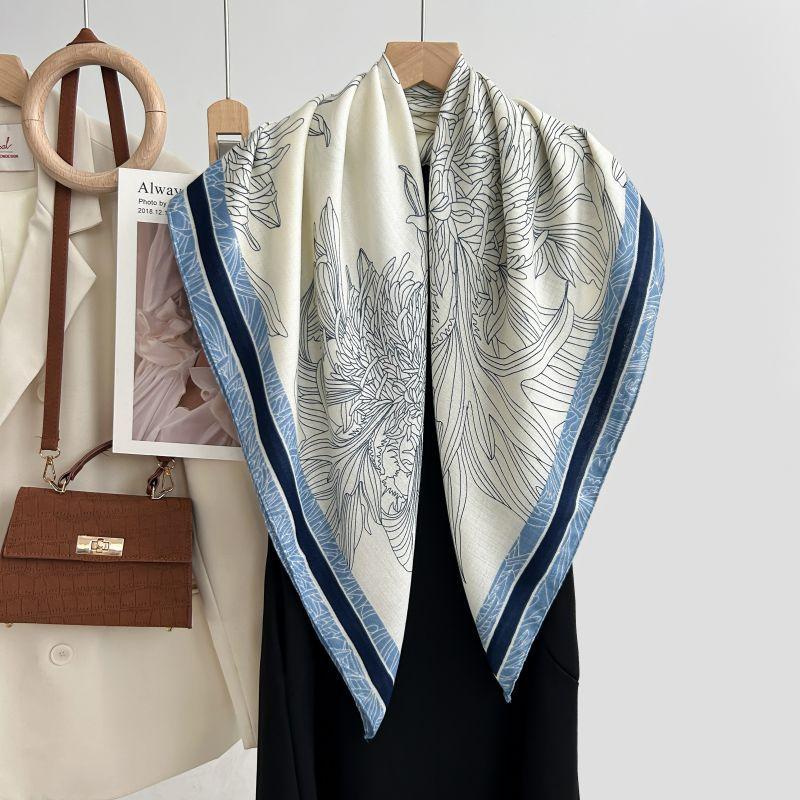 90cm New Fashionable Outdoor Versatile Shawl For Autumn And Winter Simple Large Square Scarf Simulated Silk Scarf For Women