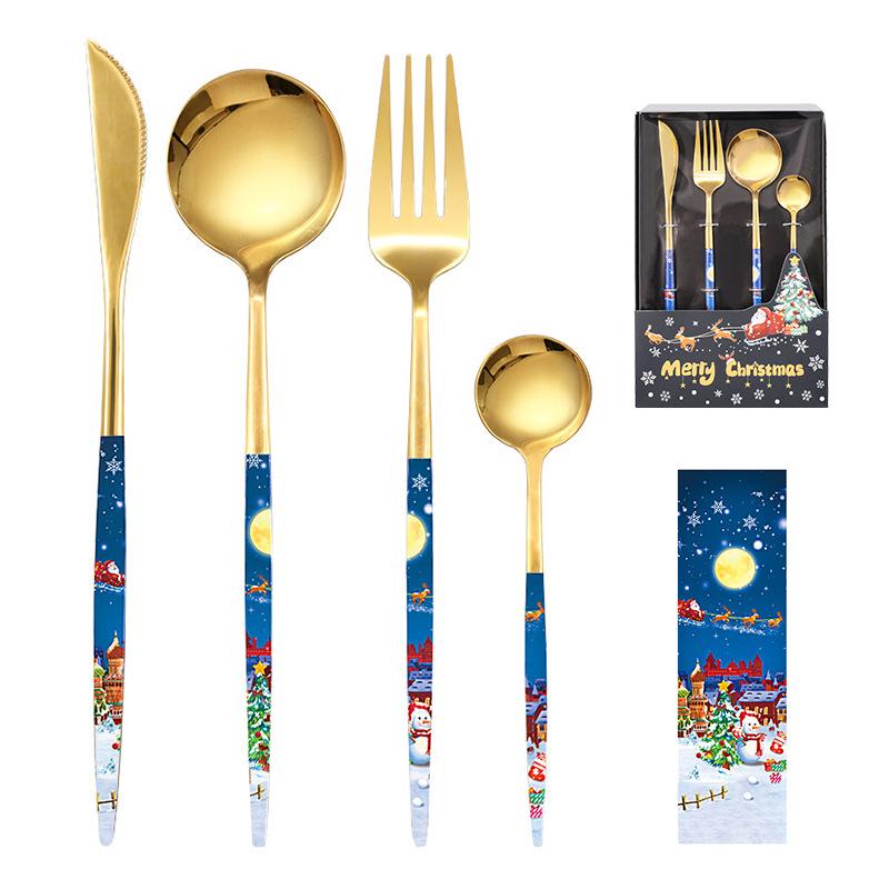Christmas Starry Sky Western Food Tableware Set Spoon Hand Gift Hotel Home Steak Knife Box Fork Kitchen Dining Bar Garden