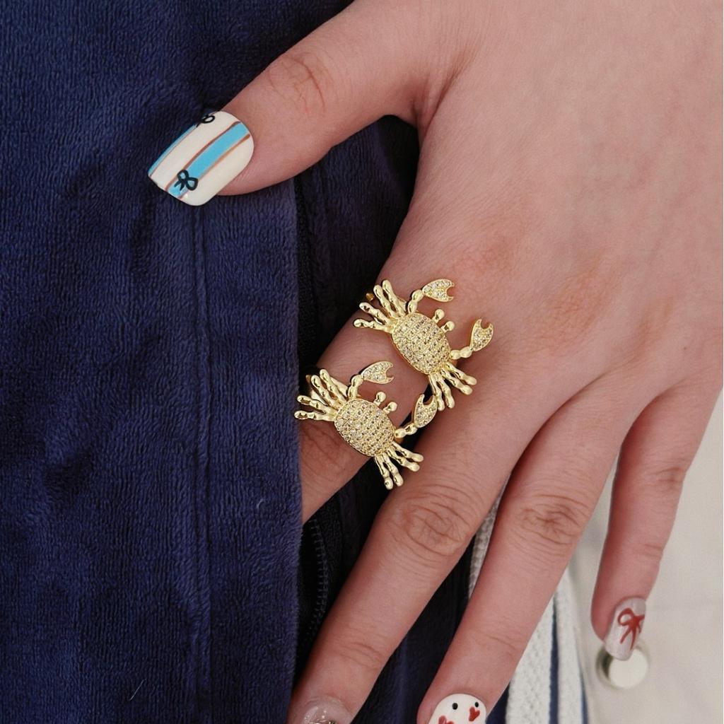 Hot-Selling Jewelry, Copper-Plated Zircon Animal Ring, Crab Fashion Open Ring, Niche Exquisite