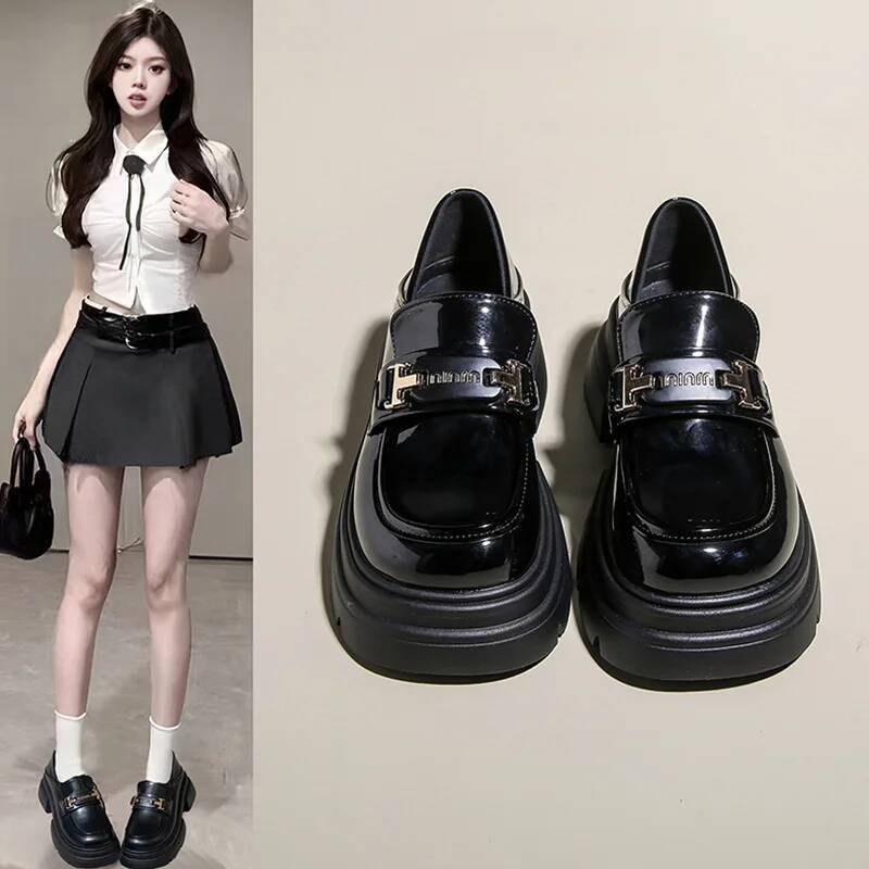 Осенние Новые Женские Кожаные Туфли на Толстой Подошве и Блочном Каблуке, Универсальные Французские Лоферы Слипоны, Повседневная Обувь