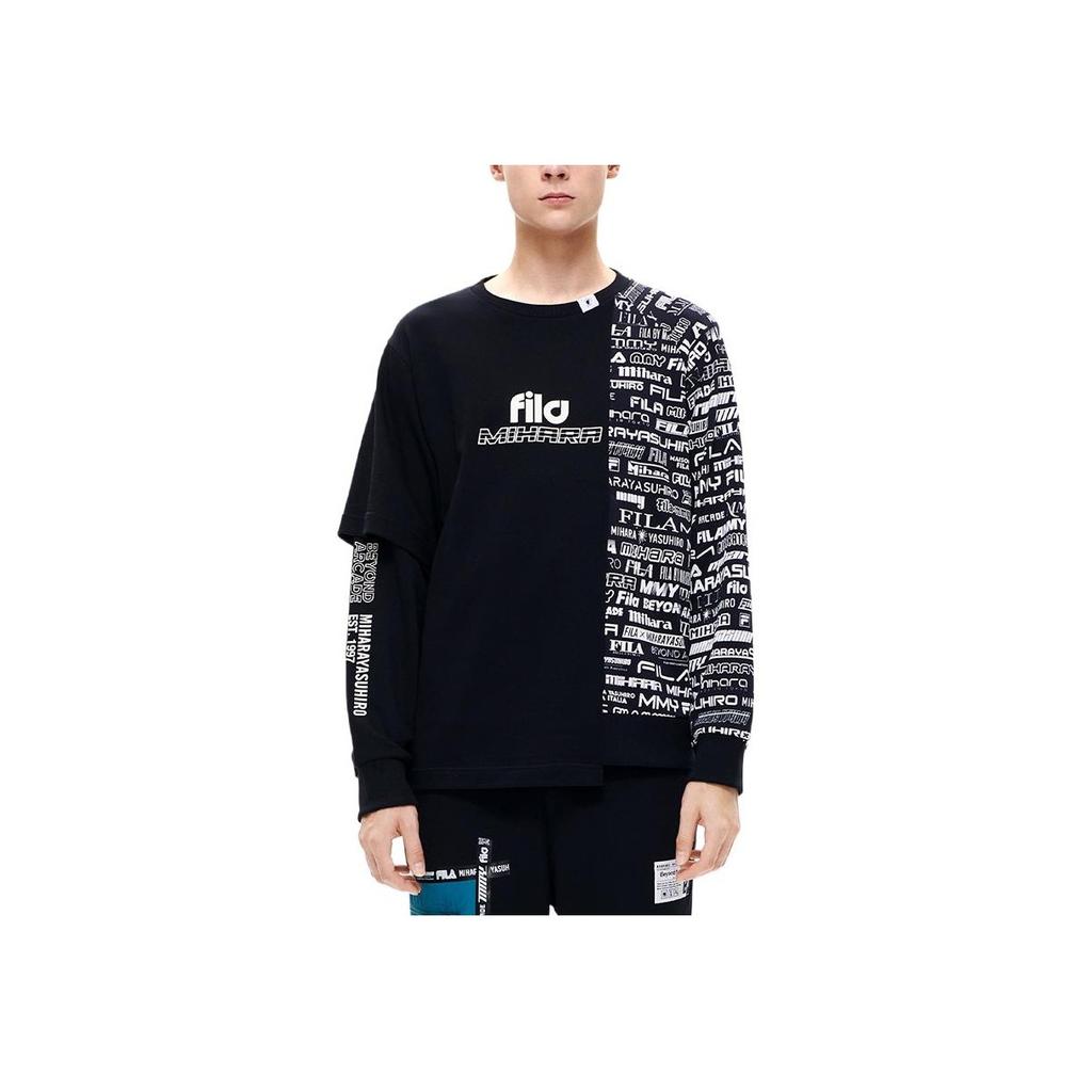 Fila Мужской свитшот с круглым вырезом и длинными рукавами с принтом логотипа большого размера и нерегулярных букв, черный F11M233204F-BK