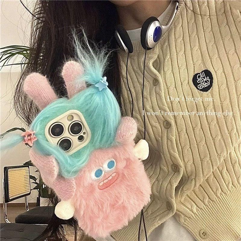 3D милый мультяшный плюшевый чехол для телефона, для IPhone 16 15 14 13 12 11 Mini Pro Max X XR XSMax, смешные ударопрочные чехлы для телефона