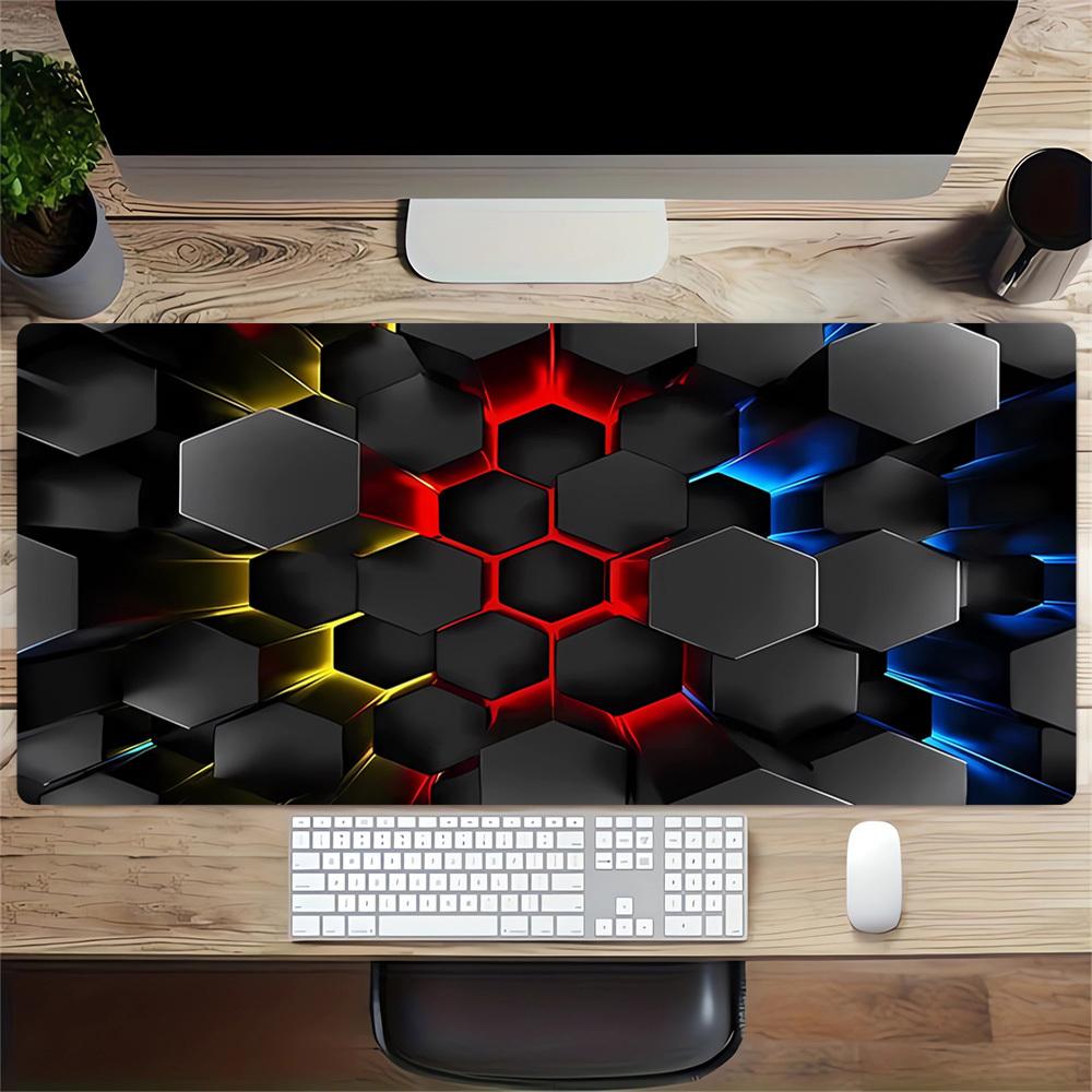 1pc Large Gaming Mouse Pad, UV Reactive Non-Slip Desk Mat, Washable PolyesterHexagon, Neon, SpectrumComputer Pad with Vibrant Game Machine P