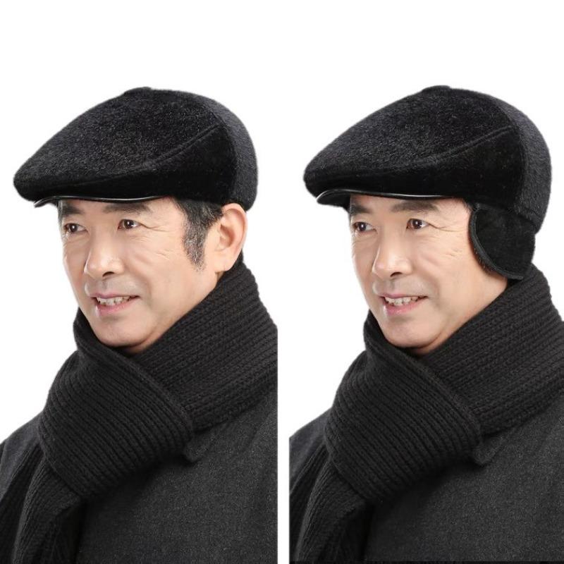 Mink Hair Forward Hat Men's Autumn and Winter Cap Grandpa Casual Versatile Velvet Thermal Hat
