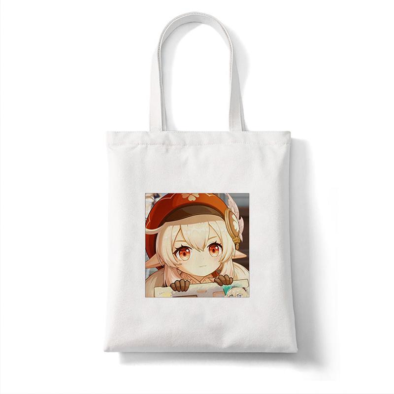 Холщовая сумка-шоппер Genshin Game Kawaii Аниме Сумки для покупок Сумки Сумка на плечо Повседневная сумка Женская эко-сумка большой емкости