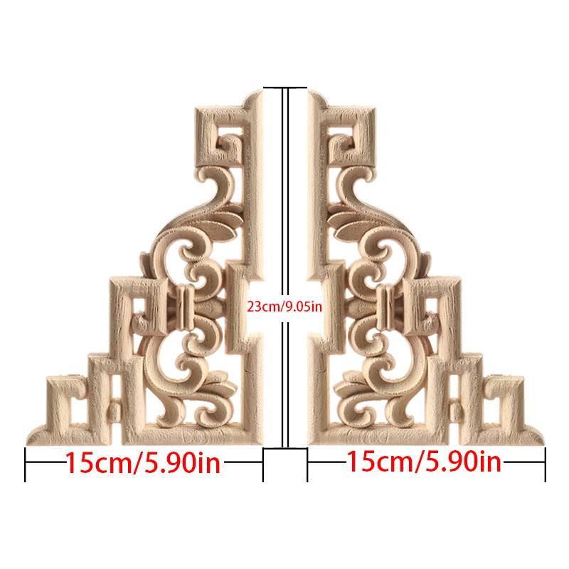 1Pc Chinese Carving Solid Wood Appliques For Furniture Cabinet Unpainted Wooden Mouldings Decal Vintage Home Decor Decorative