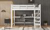 Loft Bed, 140 x 200, Children's Loft Bed with Storage Compartments and Under-Bed Desk, Without Mattress, White