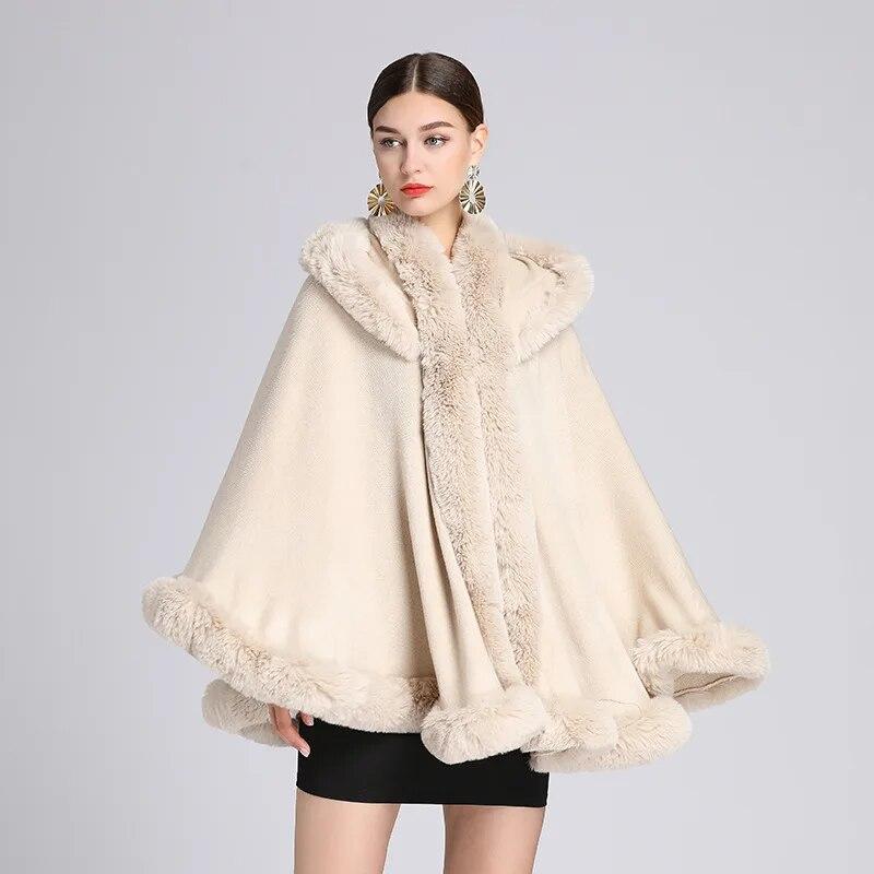5 Colors Oversize Mantle Winter Faux Fur Collar Poncho Cape Women Batwing Sleeves Loose Cloak Vintage Shawl Wedding Overcoat With Hat