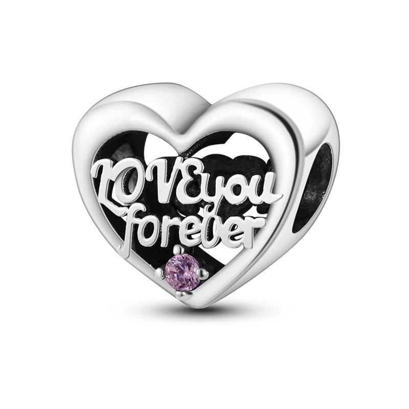925 Silver Charm Bead Mother's Day Love Heart Family Charms Beads Pendants Fit Bracelet Women Jewelry Gifts