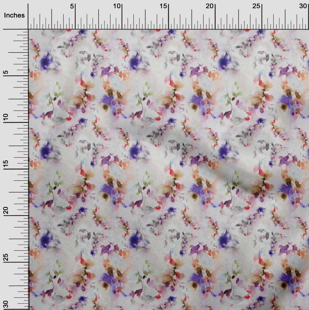 oneOone Cotton Flex Multicolor Fabric Abstract Watercolor Floral Fabric For Sewing Printed Craft Fabric By The Yard 40 Inch