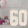 Двусторонняя светодиодная лента с цифрой 60 и подсветкой, с батарейным отсеком, светодиодные лампочки, Освещение для вечеринки в честь 60-летия, Пенокартон, Белый