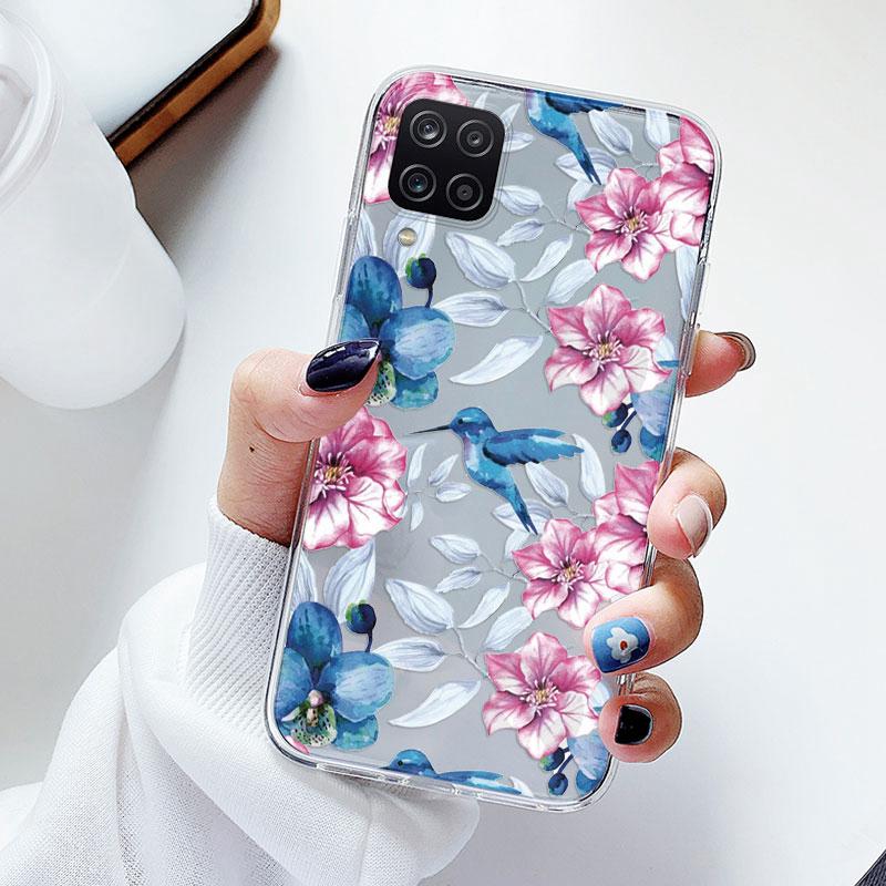 Чехол для телефона Samsung A12 M12 F12 Цветочный силиконовый чехол для Samsung Galaxy A12 5G Fundas Coque Прозрачный мягкий Capas Цветок ТПУ