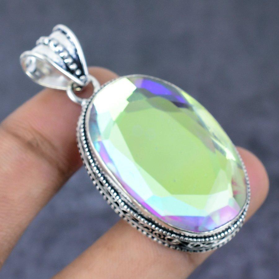 Подвеска из натурального мистического стекла с драгоценными камнями из стерлингового серебра 925 пробы 2,72 дюйма k5E44