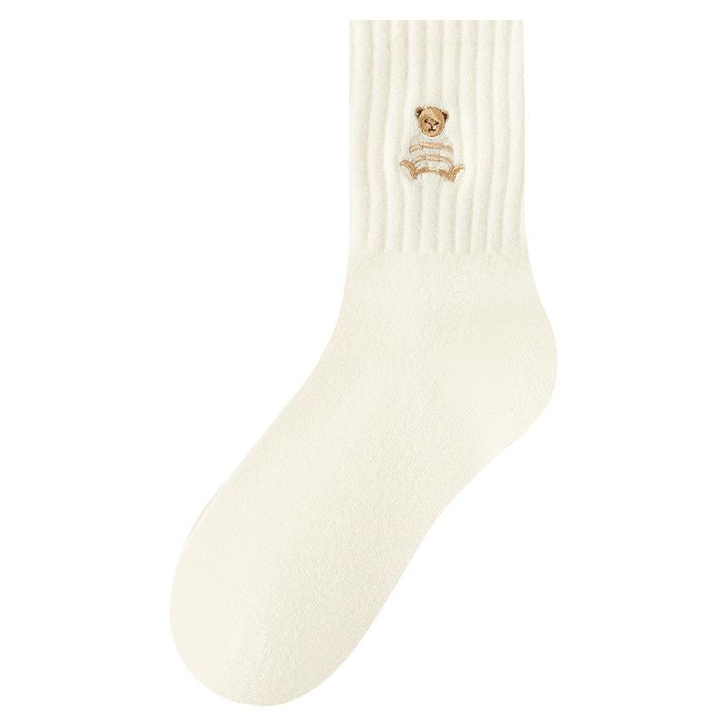 Носки цвета кофе Майяра для женщин, милые носки средней длины с медвежонком, простые носки в стиле колледжа, хлопковые носки