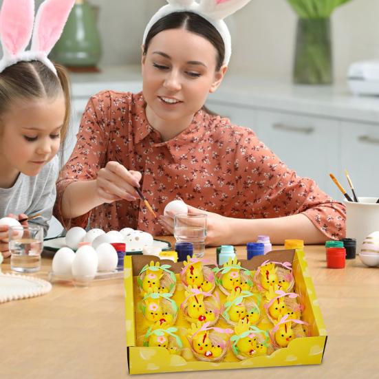 Easter Fur Chicks Mini Plush Simulation Chick Bunny Ornament with Nest Furry Animals Toy Easter Egg Filler for Kids DIY Home Garden Decoration