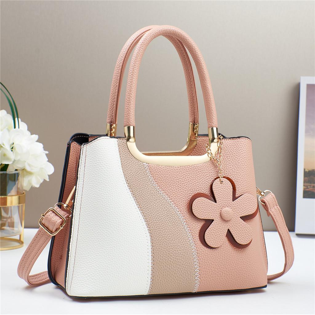Elegant Pu Material Color Block Handbag Versatile Crossbody Bag For Everyday Use