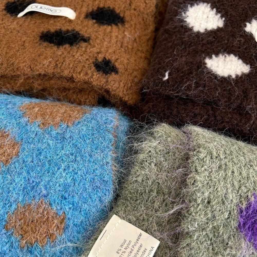 Soft Plush Knitted Scarf Warm Neckerchief Scarf Versatile Wool Blend Scarf Women