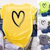 Women T-shirt Fashion Heart Pattern Print O-Neck Short Sleeve Casual Cotton Tops