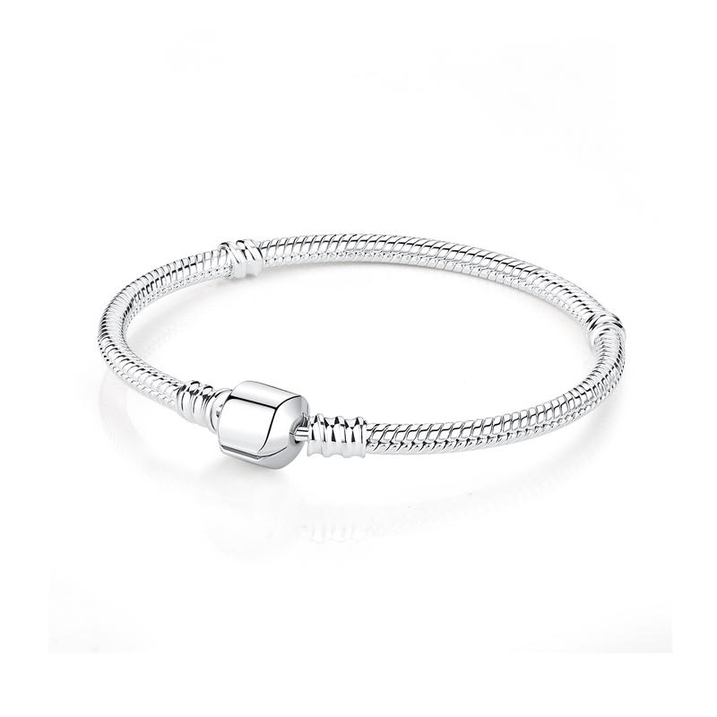 Original 925 Sterling Silver Bracelet For Women Charms Beads Rose Gold Heart Bracelets Bangles Snake Chain Luxury Jewelry Gift
