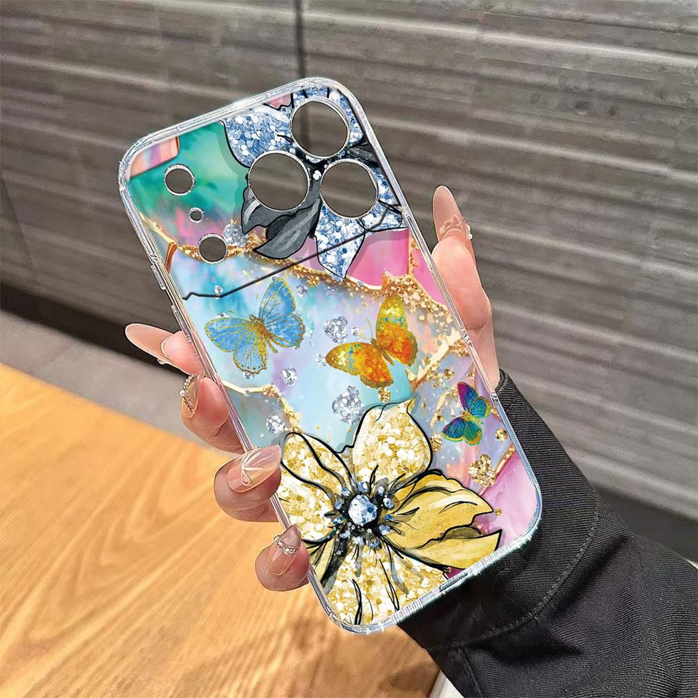 Прозрачный фиолетовый чехол для телефона Apple iphone 17 Pro Max 16 15 14 Plus 17Air Розовый цветок масляная живопись Ударопрочный чехол