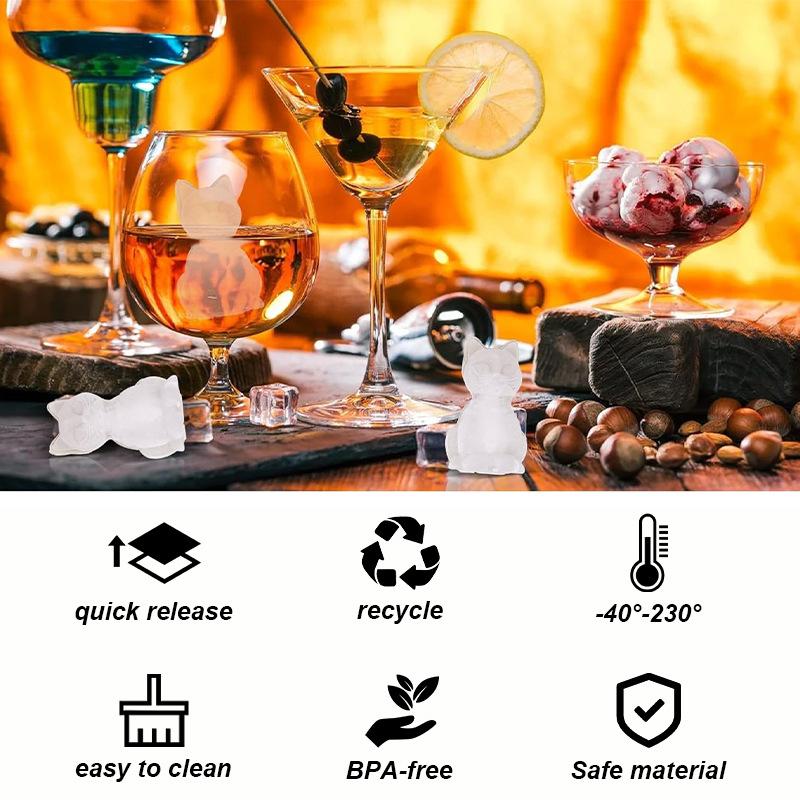 3D Форма для льда в виде кота Легко извлекается Силиконовая машина для ледяного хоккея Подходит для холодных напитков, виски и коктейлей Не содержит бисфенол А