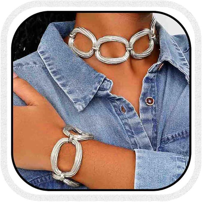 Геометрический Полый Круг Тяжелый Металл Набор Ожерелье и Браслет для Женщин