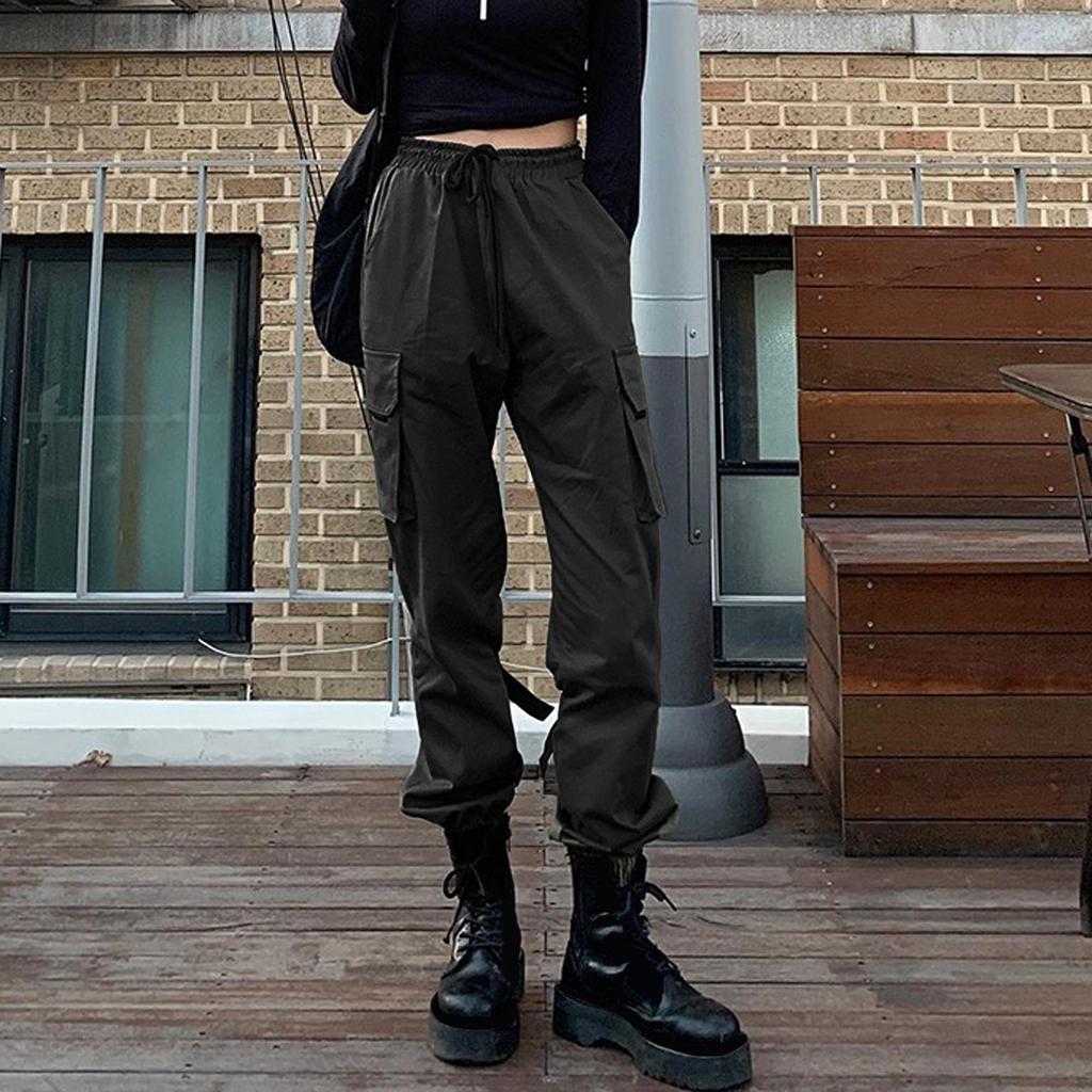 Womens Baggy Cargo Pants Streetwear Hip Hop Joggers Sweatpants  Casual Loose Wide Leg Trousers