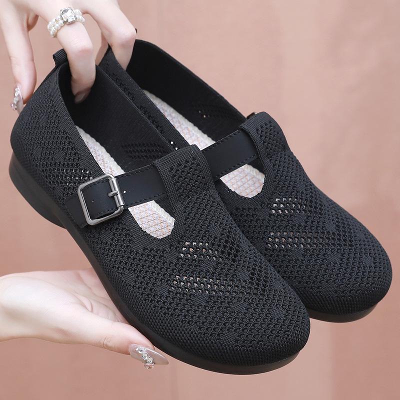 Летние дышащие сетчатые туфли на плоской подошве с круглым носком для женщин, нескользящая повседневная обувь для отдыха на открытом воздухе, женская мягкая портативная обувь для ходьбы