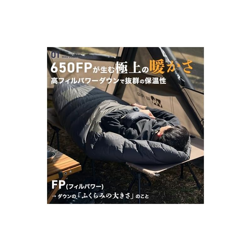 WAQ Down Sleeping Bag, Mummy Style, -30°C Temperature Rating, FP650, Lightweight, Compact, for Outdoor Activities, Camping, Hiking, Car Camping, and