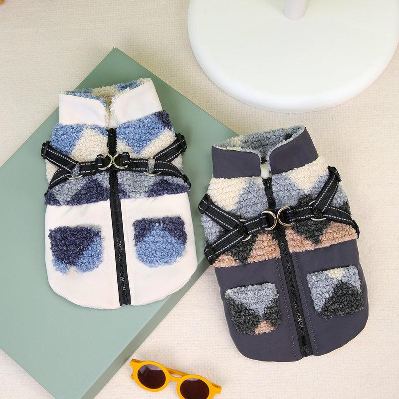 Пальто из овечьей шерсти для домашних животных, нагрудный ремень, осенне-зимнее пальто, светоотражающий трос, теплая ткань, парки для собак, одежда для щенков