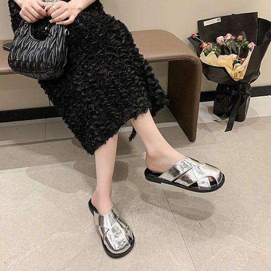 Ретро универсальные ленивые сандалии в стиле пустоши 2024 лето новая нишевая дизайнерская сумка на голову полушлепанцы женская обувь